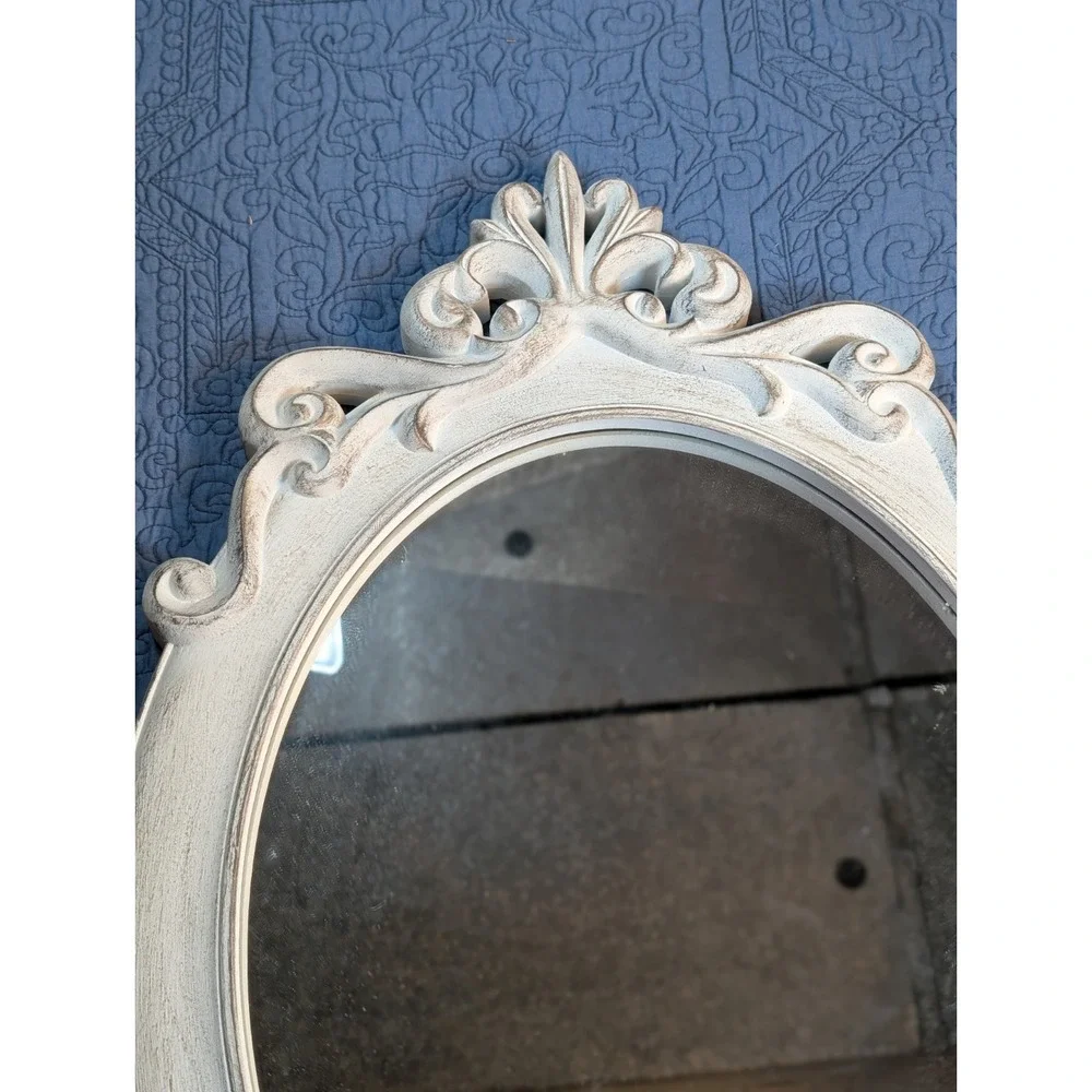Shabby Chic White Oval Wall Mirror French Country Baroque Cottage Farmhouse...